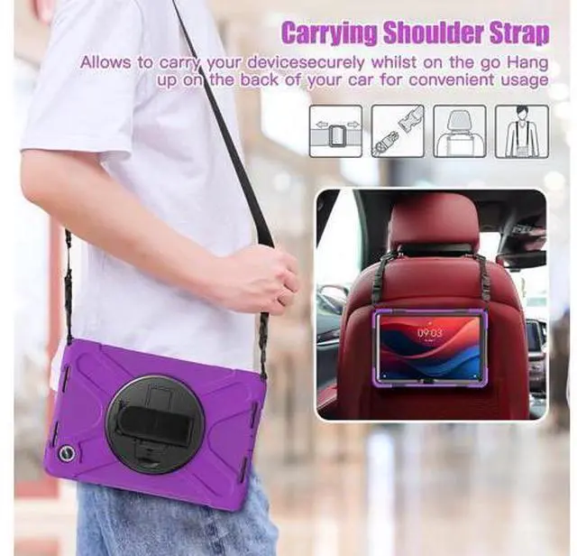 Alt view image 7 of 7 - Case for Tab M11 2024 (TB-330FU/330XU) 11", Durable Shockproof Protective Cover with 360° Rotating Stand - Hand Strap - Shoulder Strap,Purple