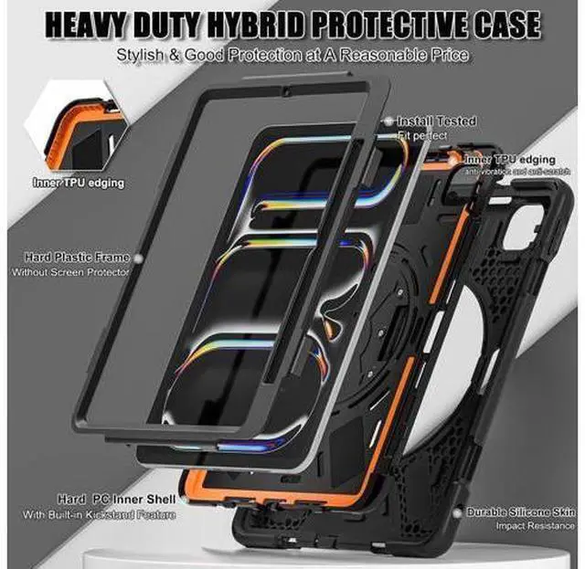 Alt view image 4 of 7 - Case for iPad Air 13-inch M2 (2024), Multiple Angle Shockproof Rugged Case with Slide Camera Cover & Pencil Holder, Auto Sleep/Wake,Black