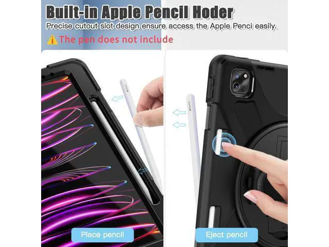 Alt view image 5 of 7 - Case for iPad Air 13-inch M2 (2024), Multiple Angle Shockproof Rugged Case with Slide Camera Cover & Pencil Holder, Auto Sleep/Wake,Black