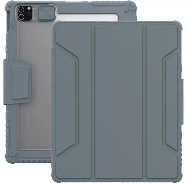 Main image of Case for iPad Air 13-inch M2 (2024), Multiple Angle Shockproof Rugged Case with Slide Camera Cover & Pencil Holder, Auto Sleep/Wake,Gray