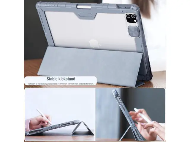 Alt view image 2 of 3 - Case for iPad Air 13-inch M2 (2024), Multiple Angle Shockproof Rugged Case with Slide Camera Cover & Pencil Holder, Auto Sleep/Wake,Gray