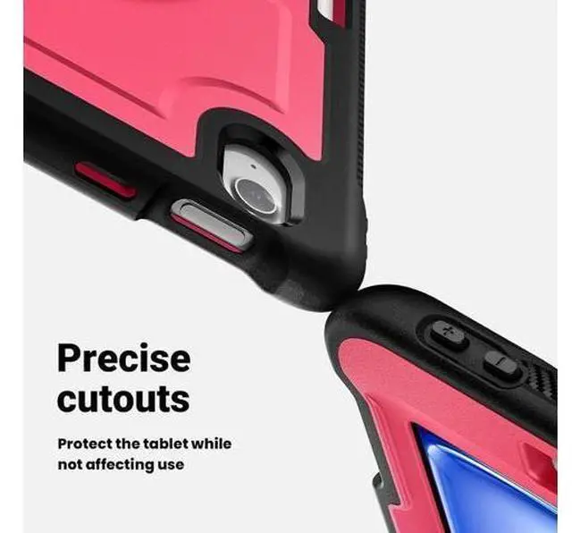 Alt view image 3 of 7 - Case for iPad Air (2024) 11-inch M2 Chip Multilayered Rugged Durable Shockproof Tablet Cover with 360° Rotating Hand Strap Foldable Hidden Stand, Pink