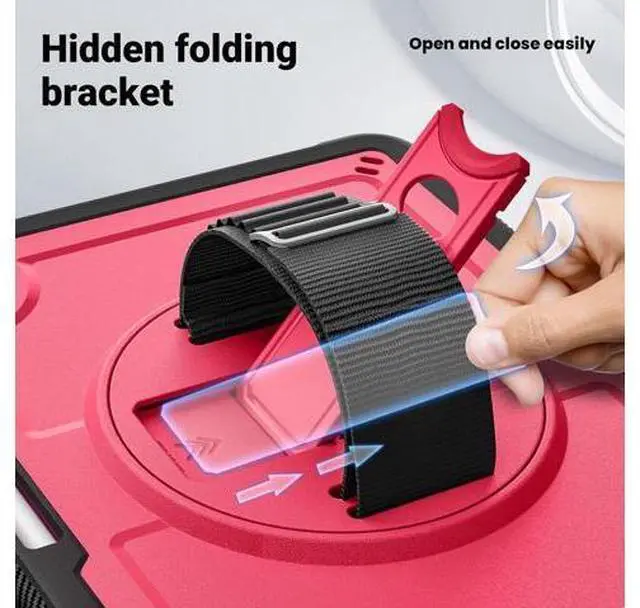Alt view image 4 of 7 - Case for iPad Air (2024) 11-inch M2 Chip Multilayered Rugged Durable Shockproof Tablet Cover with 360° Rotating Hand Strap Foldable Hidden Stand, Pink