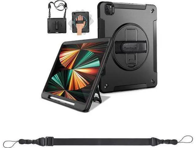 Main image of Case for iPad Pro 12.9 2021 5th Generation Black + Adjustable iPad Shoulder Strap - Get 2