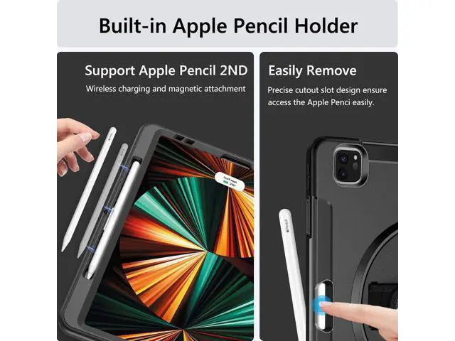 Alt view image 5 of 7 - Case for iPad Pro 12.9 2021 5th Generation Black + Adjustable iPad Shoulder Strap - Get 2