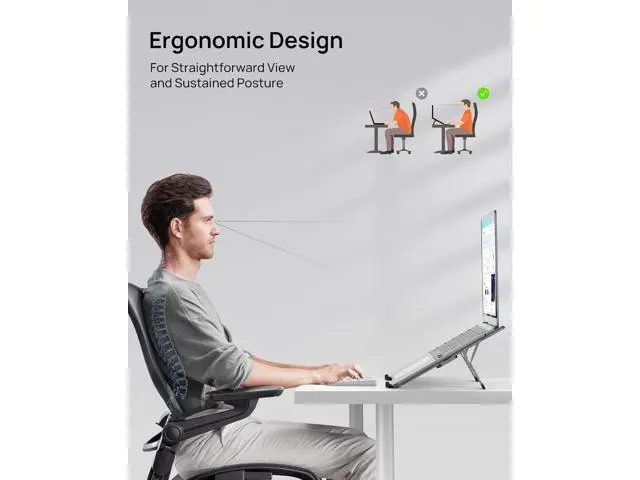 Alt view image 5 of 7 - Ultra Compact Foldable Laptop Stand - Portable Laptop Stand for Desk & Travel Use, Ergonomic Aluminum Computer Stand Holder with Adjustable Height for MacBook, Tablet 10-16", Black
