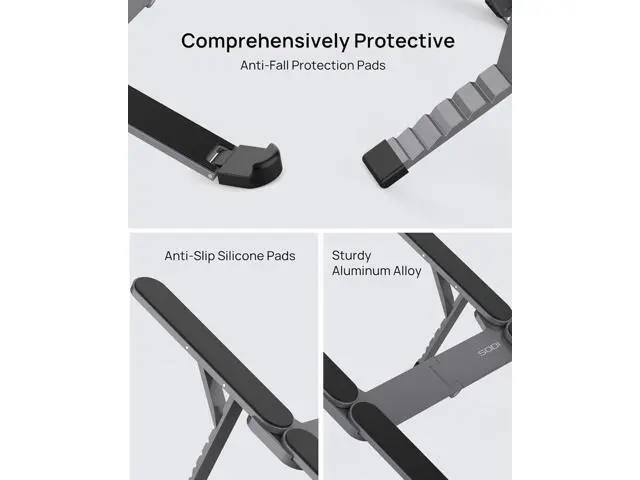 Alt view image 6 of 7 - Ultra Compact Foldable Laptop Stand - Portable Laptop Stand for Desk & Travel Use, Ergonomic Aluminum Computer Stand Holder with Adjustable Height for MacBook, Tablet 10-16", Black