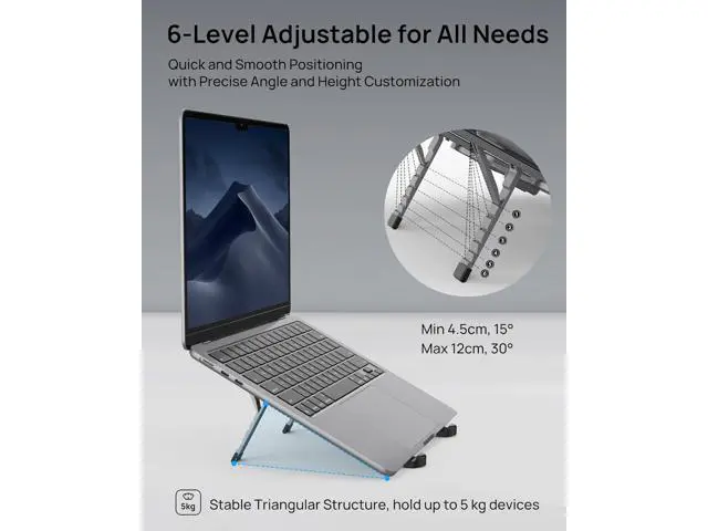 Alt view image 7 of 7 - Ultra Compact Foldable Laptop Stand - Portable Laptop Stand for Desk & Travel Use, Ergonomic Aluminum Computer Stand Holder with Adjustable Height for MacBook, Tablet 10-16", Black