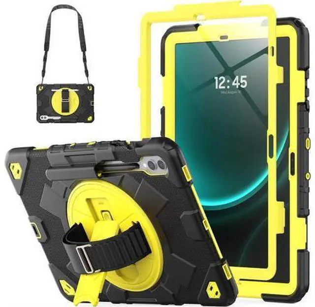 Main image of Case for Galaxy Tab S9 Fe + Case/Tab S9 Plus Case 12.4 inch Protective with Screen Protector/S Pen Holder/Rotating Hand Strap, Heavy Duty Galaxy S9 FE+ / S9+ Tablet Case - Yellow