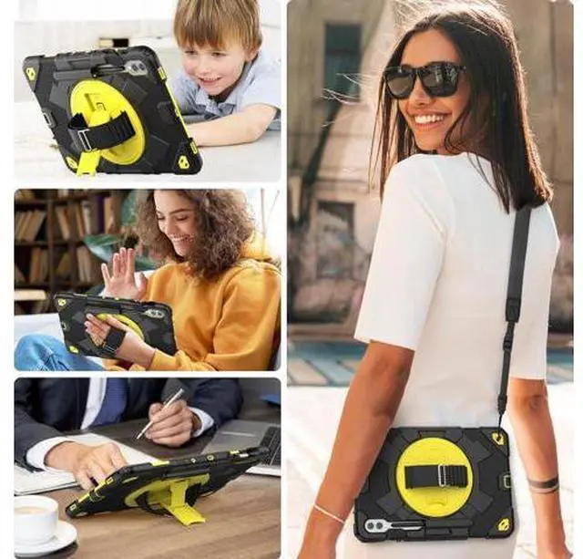 Alt view image 3 of 7 - Case for Galaxy Tab S9 Fe + Case/Tab S9 Plus Case 12.4 inch Protective with Screen Protector/S Pen Holder/Rotating Hand Strap, Heavy Duty Galaxy S9 FE+ / S9+ Tablet Case - Yellow