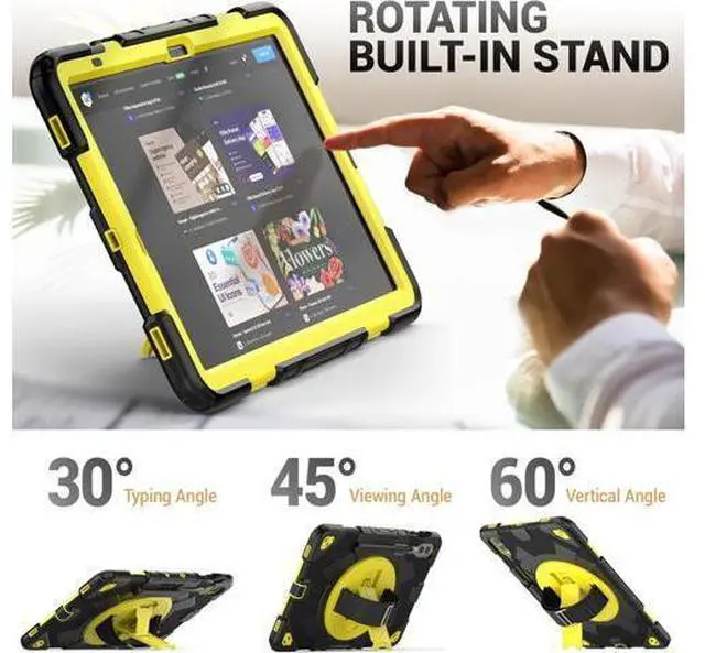 Alt view image 5 of 7 - Case for Galaxy Tab S9 Fe + Case/Tab S9 Plus Case 12.4 inch Protective with Screen Protector/S Pen Holder/Rotating Hand Strap, Heavy Duty Galaxy S9 FE+ / S9+ Tablet Case - Yellow