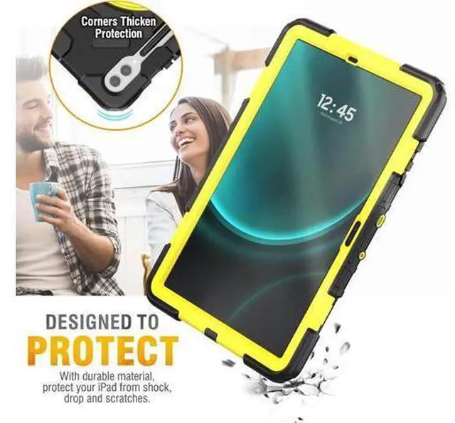 Alt view image 7 of 7 - Case for Galaxy Tab S9 Fe + Case/Tab S9 Plus Case 12.4 inch Protective with Screen Protector/S Pen Holder/Rotating Hand Strap, Heavy Duty Galaxy S9 FE+ / S9+ Tablet Case - Yellow
