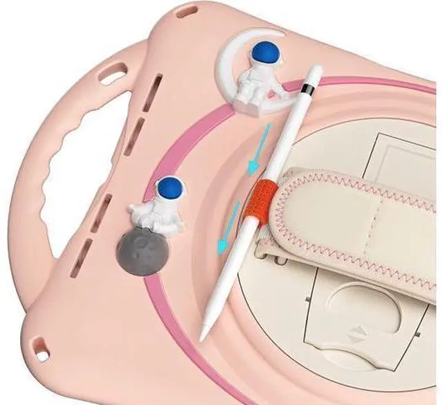 Alt view image 7 of 7 - iPad 10th Generation 10.9'' Kids Case, iPad 10th Gen 10.9 Rugged Shockproof Protective Rubber Case with Kickstand/Hand Strap/Shoulder Strap Handle Grip & Pencil Holder, Sakura Pink