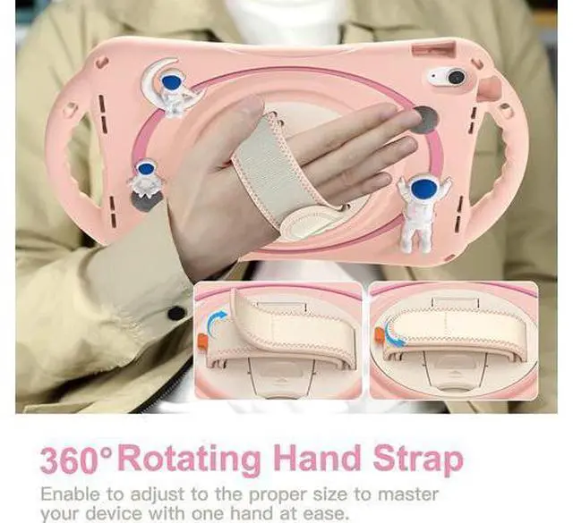Alt view image 2 of 7 - iPad 10th Generation 10.9'' Kids Case, iPad 10th Gen 10.9 Rugged Shockproof Protective Rubber Case with Kickstand/Hand Strap/Shoulder Strap Handle Grip & Pencil Holder, Sakura Pink