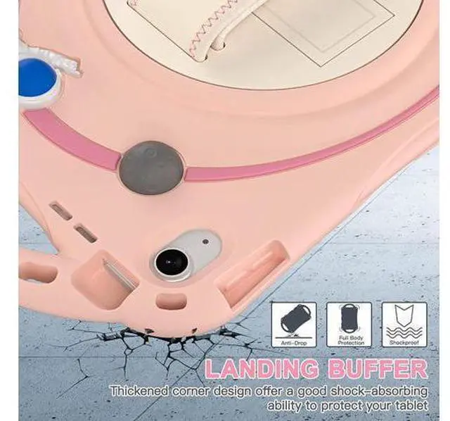 Alt view image 6 of 7 - iPad 10th Generation 10.9'' Kids Case, iPad 10th Gen 10.9 Rugged Shockproof Protective Rubber Case with Kickstand/Hand Strap/Shoulder Strap Handle Grip & Pencil Holder, Sakura Pink