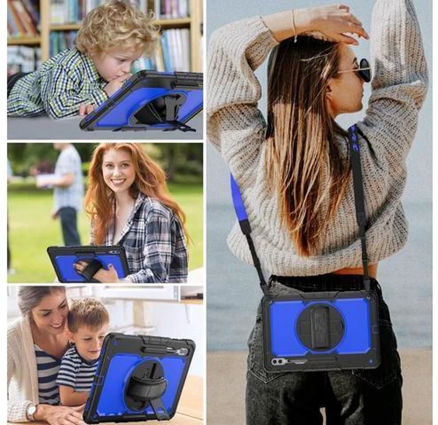 Alt view image 2 of 7 - for Galaxy Tab S9 Ultra Case 14.6 inch / S8 Ultra Case with Screen Protector/Pen Holder/Rotating Strap (SM-X910/X916B/X918U/X900/X906) Heavy Duty Case S9 Ultra Tablet Case - Blue