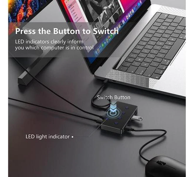 Alt view image 3 of 7 - ACASIS KVM Switch,USB 3.0 Switcher 2 Computers Share 4 USB 3.0 Ports for Mouse, Keyboard,Printer and More,USB Switch Compatible with Mac/Windows/Linux