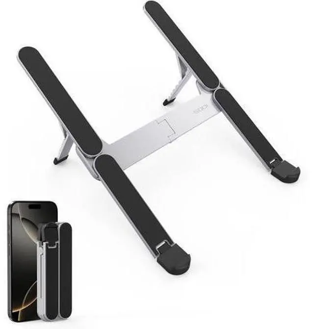 Main image of 2025 Ultra Compact Foldable Laptop Stand for Desk - Portable Laptop Stand Holder, Ergonomic Aluminum Tablet Stand with Adjustable Height for MacBook Pro/Air/iPad/HP/D-ELL 10-16", Silver