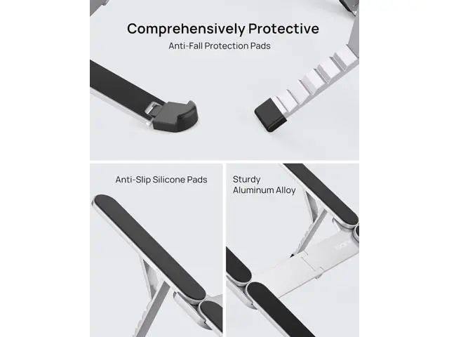 Alt view image 3 of 7 - 2025 Ultra Compact Foldable Laptop Stand for Desk - Portable Laptop Stand Holder, Ergonomic Aluminum Tablet Stand with Adjustable Height for MacBook Pro/Air/iPad/HP/D-ELL 10-16", Silver