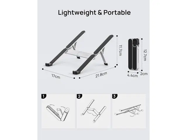 Alt view image 4 of 7 - 2025 Ultra Compact Foldable Laptop Stand for Desk - Portable Laptop Stand Holder, Ergonomic Aluminum Tablet Stand with Adjustable Height for MacBook Pro/Air/iPad/HP/D-ELL 10-16", Silver