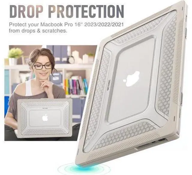 Alt view image 6 of 7 - MacBook Pro 16 inch Case 2023/2022/2021 (Model: A2780 A2485), M2 / M1 Pro/Max Chip, Shock Resistant Laptop Hard Shell Case with Foldable Stand/Mouse Pad for MacBook Pro 16", Apricot