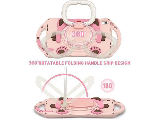 Alt view image 4 of 7 - Cute Cat Case for iPad 10th Generation 10.9 Inch 2022, Silicone Kids Boys Girls Case with Pencil Holder,Carrying Shoulder Strap,Handle Grip,Kickstand for iPad 10th Gen A2696 A2757 A2777-Pink