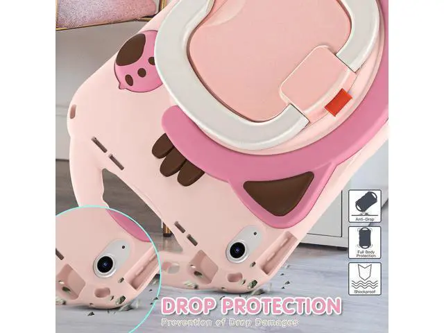 Alt view image 7 of 7 - Cute Cat Case for iPad 10th Generation 10.9 Inch 2022, Silicone Kids Boys Girls Case with Pencil Holder,Carrying Shoulder Strap,Handle Grip,Kickstand for iPad 10th Gen A2696 A2757 A2777-Pink