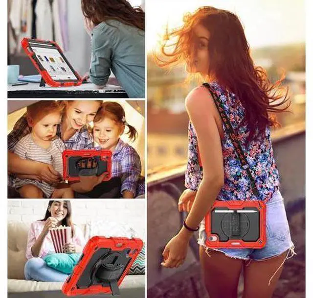 Alt view image 2 of 7 - Case for 2021 iPad Mini 6 Case Kids with Pencil Holder, iPad Mini 6th Generation Sturdy Shockproof Protective Case with Screen Protector Hand Strap Stand for 8.3 inch iPad Mini 6 2021