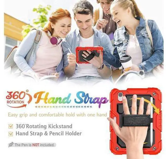 Alt view image 3 of 7 - Case for 2021 iPad Mini 6 Case Kids with Pencil Holder, iPad Mini 6th Generation Sturdy Shockproof Protective Case with Screen Protector Hand Strap Stand for 8.3 inch iPad Mini 6 2021