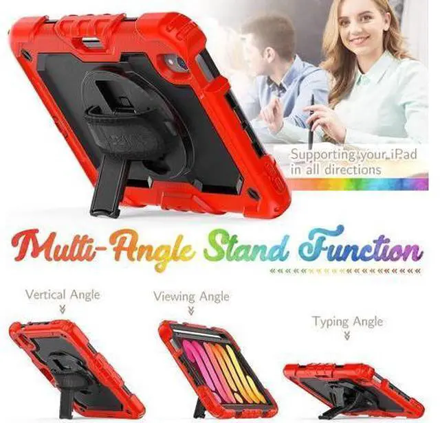 Alt view image 5 of 7 - Case for 2021 iPad Mini 6 Case Kids with Pencil Holder, iPad Mini 6th Generation Sturdy Shockproof Protective Case with Screen Protector Hand Strap Stand for 8.3 inch iPad Mini 6 2021