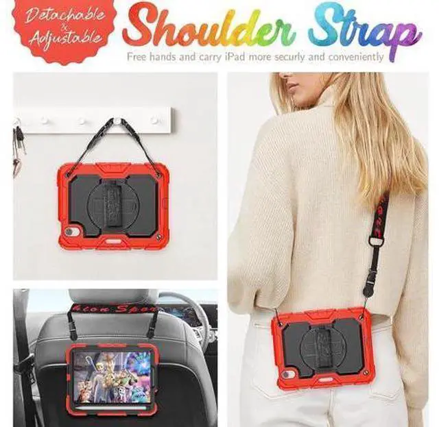 Alt view image 4 of 7 - Case for 2021 iPad Mini 6 Case Kids with Pencil Holder, iPad Mini 6th Generation Sturdy Shockproof Protective Case with Screen Protector Hand Strap Stand for 8.3 inch iPad Mini 6 2021