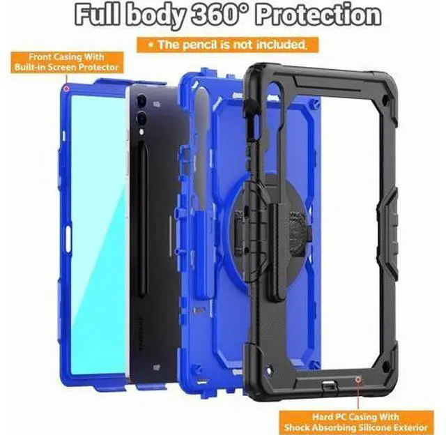 Alt view image 2 of 7 - Case for Galaxy Tab S10+ Case 2024/ S9 FE+ Plus/ S9+ Plus 12.4 Inch 2023, Heavy Duty Shockproof Protective Case with Screen Protector, Stand, Hand/Shoulder Strap and Pen Holder, Blue