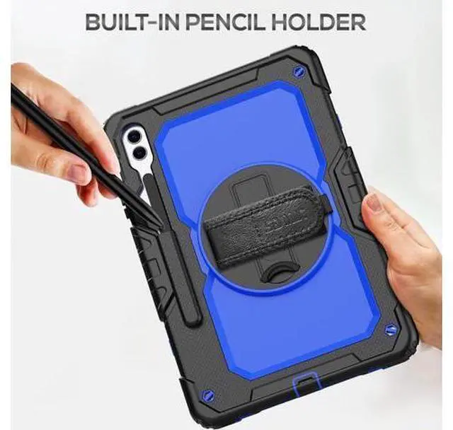 Alt view image 4 of 7 - Case for Galaxy Tab S10+ Case 2024/ S9 FE+ Plus/ S9+ Plus 12.4 Inch 2023, Heavy Duty Shockproof Protective Case with Screen Protector, Stand, Hand/Shoulder Strap and Pen Holder, Blue