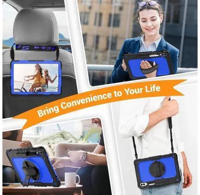 Alt view image 6 of 7 - Case for Galaxy Tab S10+ Case 2024/ S9 FE+ Plus/ S9+ Plus 12.4 Inch 2023, Heavy Duty Shockproof Protective Case with Screen Protector, Stand, Hand/Shoulder Strap and Pen Holder, Blue