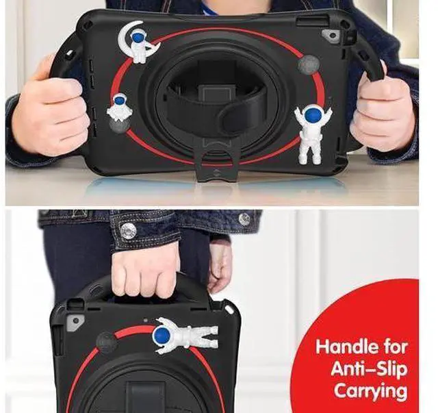 Alt view image 3 of 7 - Kids Case for iPad 9th 8th 7th Generation 10.2'' 2021 2020 2019/iPad Air 10.5 /Pro 10.5, Shockproof Silicone Case with Kickstand Shoulder Strap Hand Strap Handle Grip Pencil Holder, Black