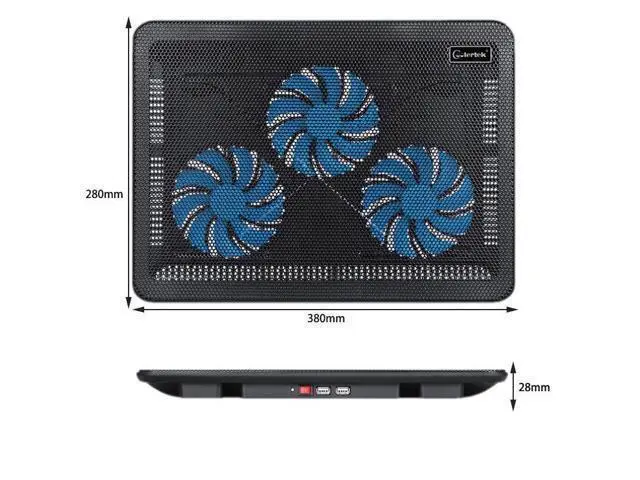 Alt view image 2 of 7 - 15.6"-17" Laptop Cooler Cooling Pad - Slim Portable USB Powered (3 Fans), Black/Blue