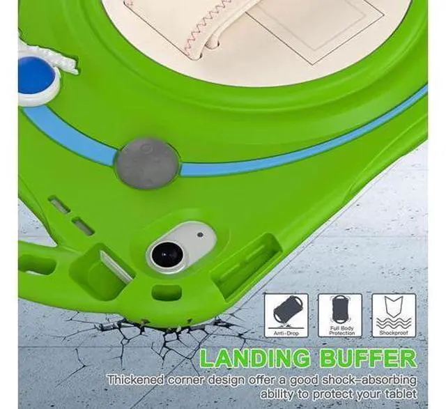 Alt view image 6 of 7 - iPad 10th Generation 10.9'' Kids Case, iPad 10th Gen 10.9 Rugged Shockproof Protective Rubber Case with Kickstand/Hand Strap/Shoulder Strap Handle Grip & Pencil Holder, Frog Green