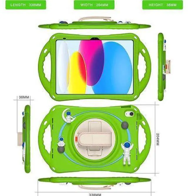 Alt view image 7 of 7 - iPad 10th Generation 10.9'' Kids Case, iPad 10th Gen 10.9 Rugged Shockproof Protective Rubber Case with Kickstand/Hand Strap/Shoulder Strap Handle Grip & Pencil Holder, Frog Green