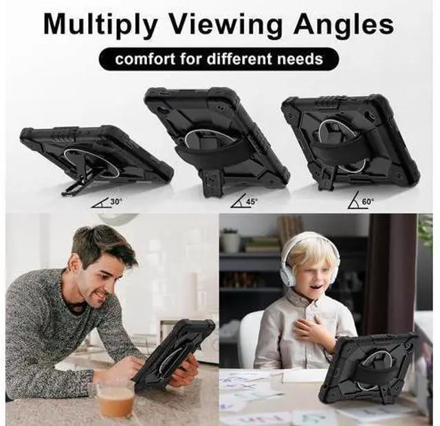 Alt view image 4 of 6 - Case Compatible with Sam-sung Galaxy Tab A11 8.7(2025 X110/X115/X117 Tablet Cover Shockproof Protective Case Protective Cover Heavy Duty TPU Cover with Kickstand & Shoulder Strap(Black)