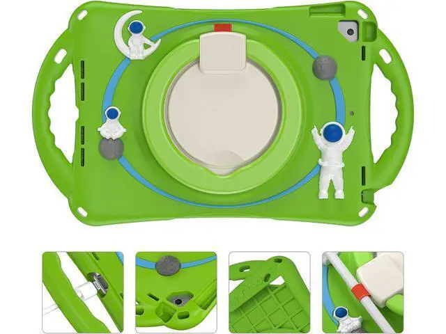 Alt view image 3 of 7 - 3D Kawaii Astronauts Case for iPad 9th 8th 7th Generation 10.2,Silicone Kids Boys Spaceman Case with Pencil Holder,Shoulder Strap,Handle Grip,Kickstand for iPad Air 3/iPad Pro 10.5-Frog Green