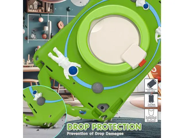Alt view image 6 of 7 - 3D Kawaii Astronauts Case for iPad 9th 8th 7th Generation 10.2,Silicone Kids Boys Spaceman Case with Pencil Holder,Shoulder Strap,Handle Grip,Kickstand for iPad Air 3/iPad Pro 10.5-Frog Green