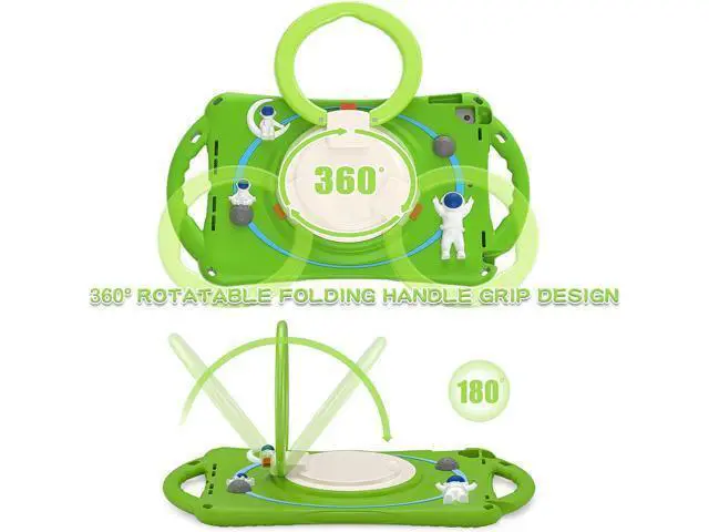 Alt view image 7 of 7 - 3D Kawaii Astronauts Case for iPad 9th 8th 7th Generation 10.2,Silicone Kids Boys Spaceman Case with Pencil Holder,Shoulder Strap,Handle Grip,Kickstand for iPad Air 3/iPad Pro 10.5-Frog Green