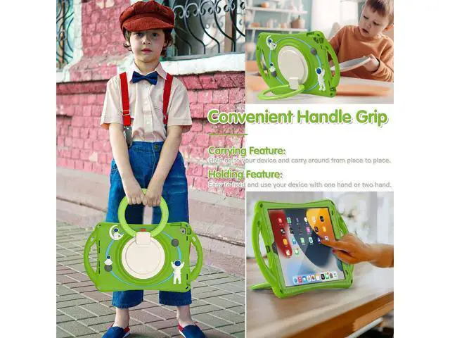 Alt view image 4 of 7 - 3D Kawaii Astronauts Case for iPad 9th 8th 7th Generation 10.2,Silicone Kids Boys Spaceman Case with Pencil Holder,Shoulder Strap,Handle Grip,Kickstand for iPad Air 3/iPad Pro 10.5-Frog Green