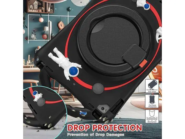 Alt view image 6 of 7 - 3D Cute Spaceman Astronauts Case for iPad 9th 8th 7th Generation 10.2, Silicone Kids Boys Case with Pencil Holder,Carrying Strap,Handle Grip,Kickstand for iPad Air 3/iPad Pro 10.5 -Black Red