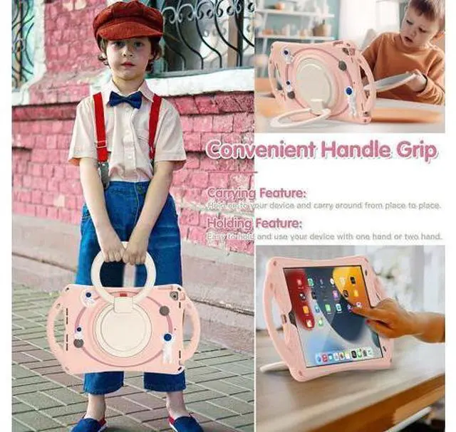 Alt view image 4 of 7 - 3D Cute Astronauts Case for iPad 9th 8th 7th Generation 10.2 Inch,Silicone Kids Girls Spaceman Case with Pencil Holder,Carrying Strap,Handle Grip,Kickstand for iPad Air 3 Gen/iPad Pro 10.5-Pink