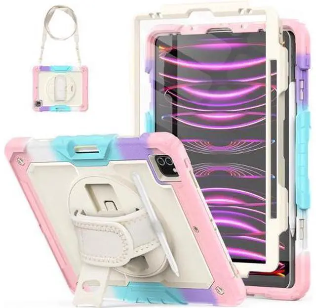 Main image of Case for iPad Pro 12.9 inch (Pro12.9 6th 5th 4th 3rd), Shockproof Design with Pencil Holder/Screen Protector/Hand Strap, Protective for iPad 12.9 Pro Case 2022/2021/2020/2018 - Pink