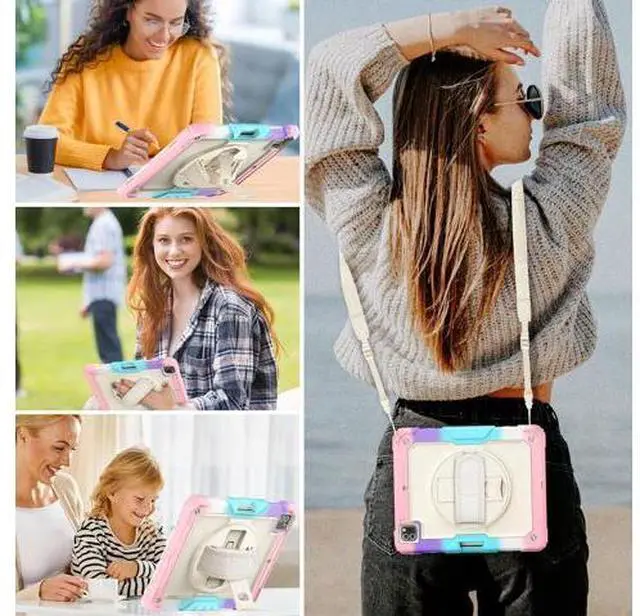 Alt view image 3 of 7 - Case for iPad Pro 12.9 inch (Pro12.9 6th 5th 4th 3rd), Shockproof Design with Pencil Holder/Screen Protector/Hand Strap, Protective for iPad 12.9 Pro Case 2022/2021/2020/2018 - Pink