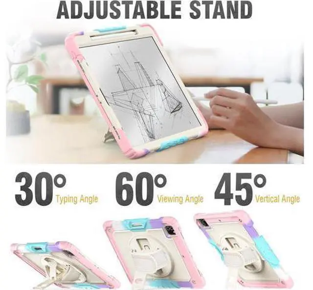 Alt view image 5 of 7 - Case for iPad Pro 12.9 inch (Pro12.9 6th 5th 4th 3rd), Shockproof Design with Pencil Holder/Screen Protector/Hand Strap, Protective for iPad 12.9 Pro Case 2022/2021/2020/2018 - Pink