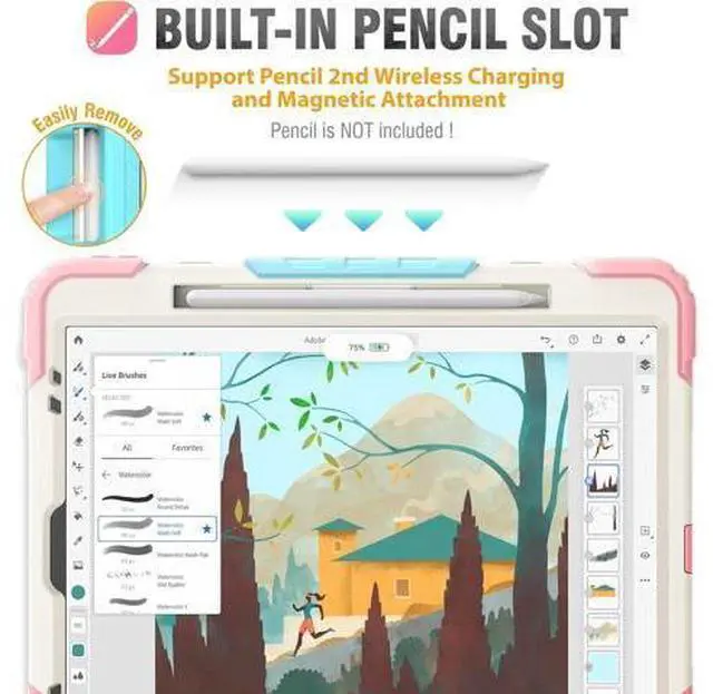 Alt view image 6 of 7 - Case for iPad Pro 12.9 inch (Pro12.9 6th 5th 4th 3rd), Shockproof Design with Pencil Holder/Screen Protector/Hand Strap, Protective for iPad 12.9 Pro Case 2022/2021/2020/2018 - Pink