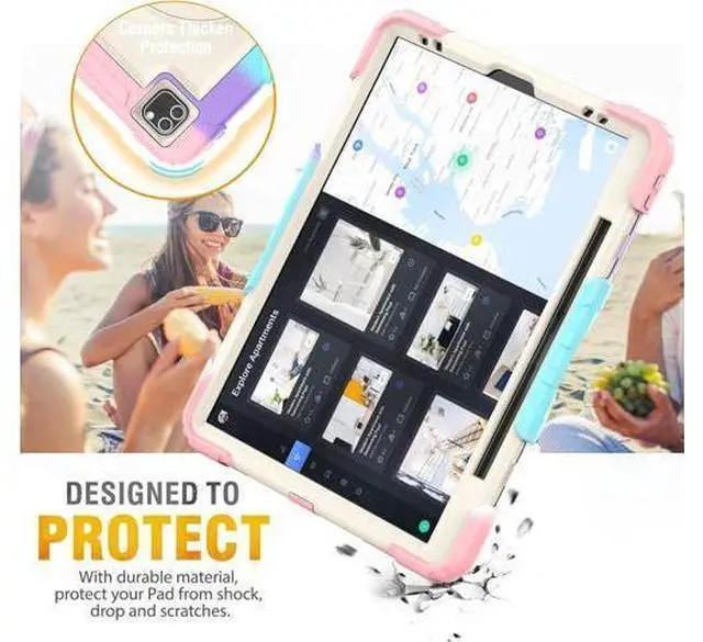 Alt view image 7 of 7 - Case for iPad Pro 12.9 inch (Pro12.9 6th 5th 4th 3rd), Shockproof Design with Pencil Holder/Screen Protector/Hand Strap, Protective for iPad 12.9 Pro Case 2022/2021/2020/2018 - Pink